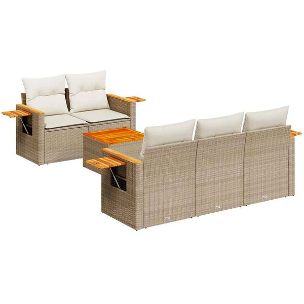 vidaXL 6-tlg. Garten-Sofagarnitur mit Kissen Beige Poly Rattan