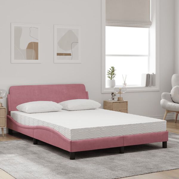 vidaXL Bett mit Matratze "Dover" Rosa 140x200 cm Samt