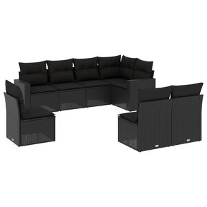 vidaXL 8-tlg. Garten-Sofagarnitur mit Kissen Schwarz Poly Rattan