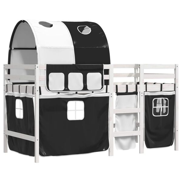 vidaXL Kinderhochbett mit Tunnel Wei&szlig; & Schwarz 90x200 cm Kiefernholz