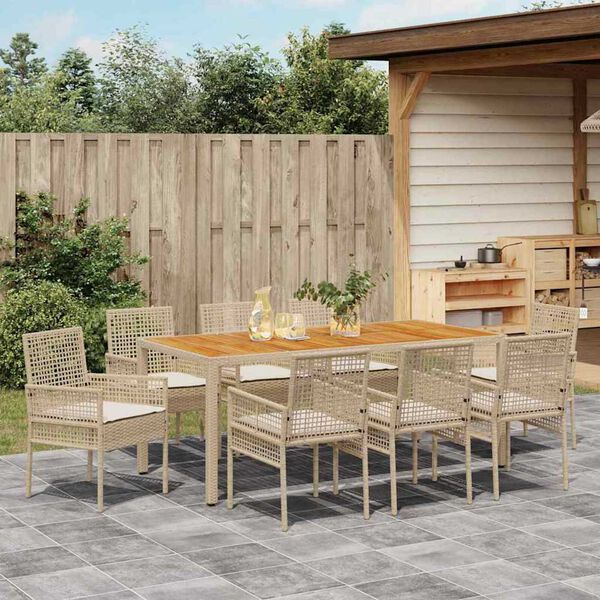 vidaXL Garten Essgruppe 9 pcs Beige Poly-Rattan