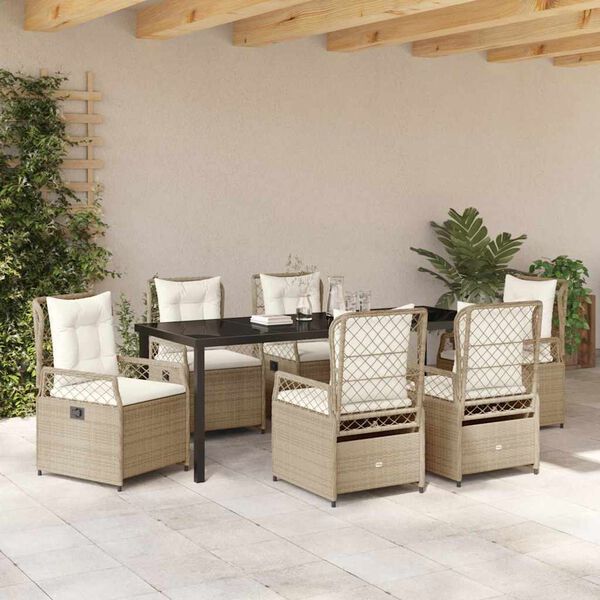 vidaXL Garten Essgruppe 7 pcs Beige und Cremewei&szlig; Poly-Rattan