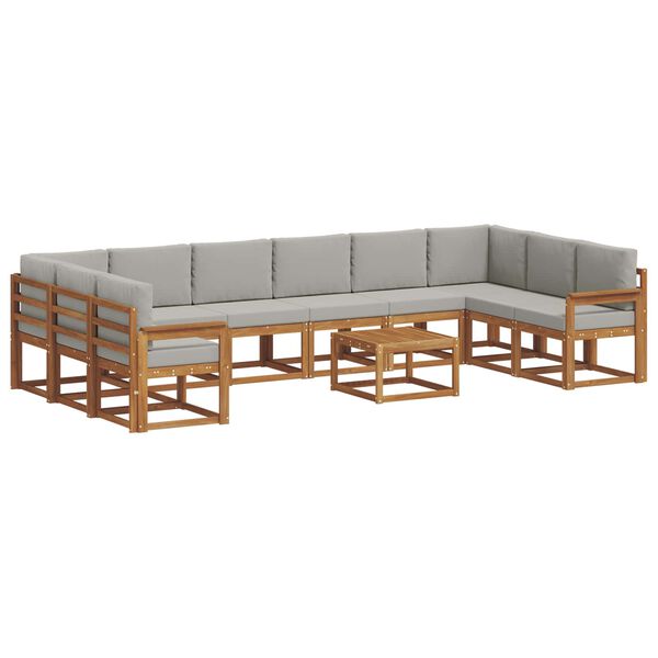 vidaXL Outdoor-Sofagarnitur mit Kissen 11 pcs Nat&uuml;rlich und Hellgrau