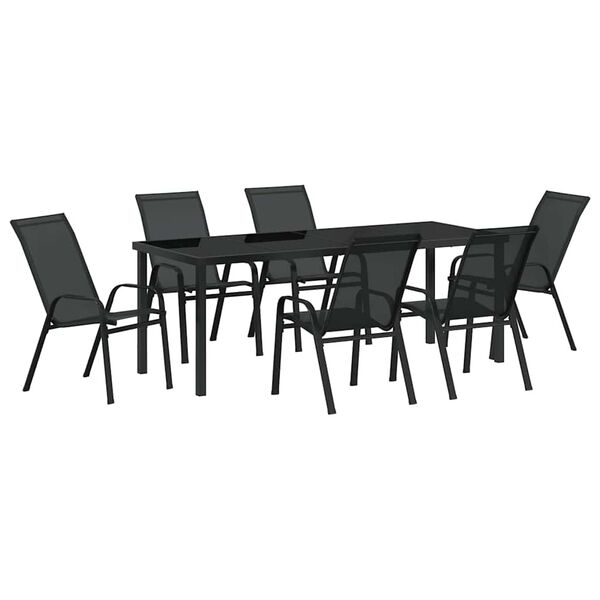 vidaXL Garten Essgruppe 7 pcs Schwarz Pulverbeschichteter Stahl