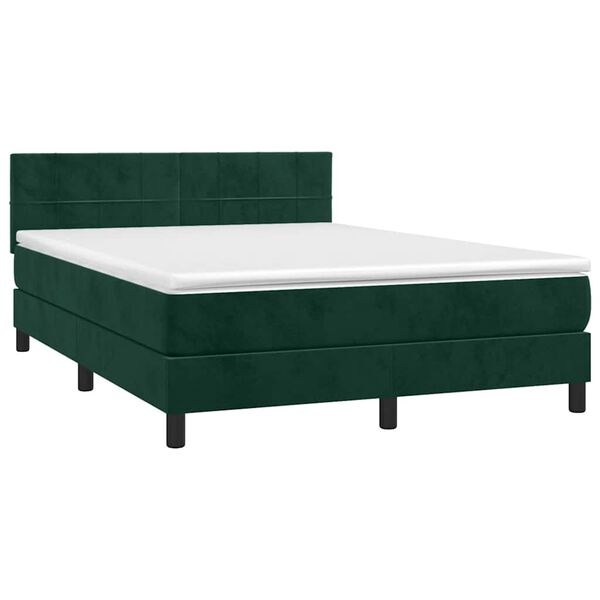 vidaXL Boxspringbett mit Matratze & LED Dunkelgr&uuml;n 140x190 cm Samt