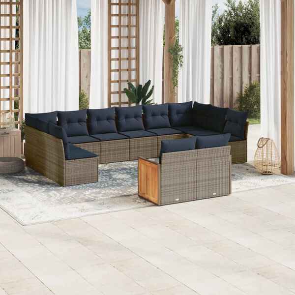 vidaXL 12-tlg. Garten-Sofagarnitur mit Kissen Grau Poly Rattan