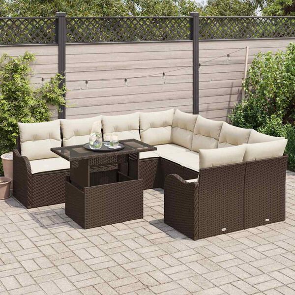 vidaXL Gartensofa-set mit Kissen mit Kissen 9 pcs Braun Poly Rattan