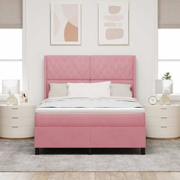 vidaXL Boxspringbett mit LED-Lichtleisten Rosa 140 x 200 cm Samt