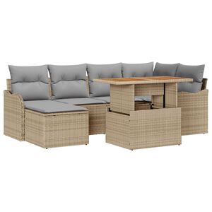 vidaXL Garten-Sofa-Set mit Speicher 7 pcs Beige Poly Rattan