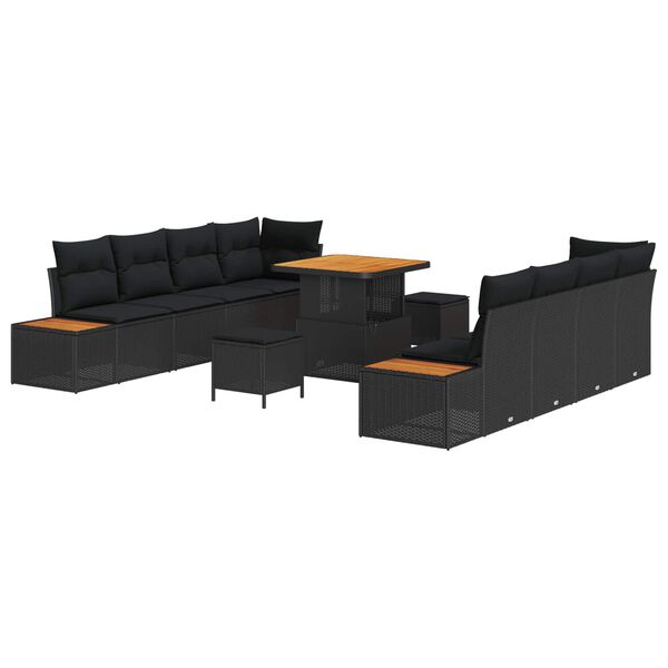 vidaXL Gartensofa-set mit Kissen 11 pcs Schwarz Poly Rattan