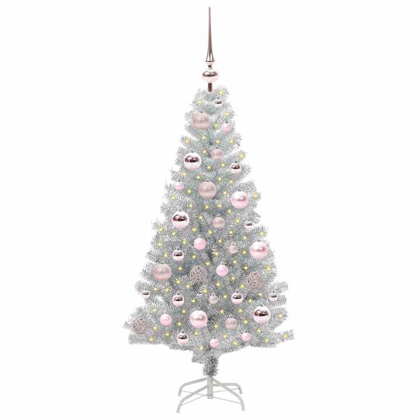 vidaXL Weihnachtsbaum mit 150 LEDs mit St&auml;nder Silber 120 cm PET