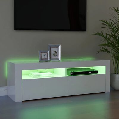 vidaXL TV-Schrank mit LED-Leuchten Hochglanz-Weiß 120x35x40 cm