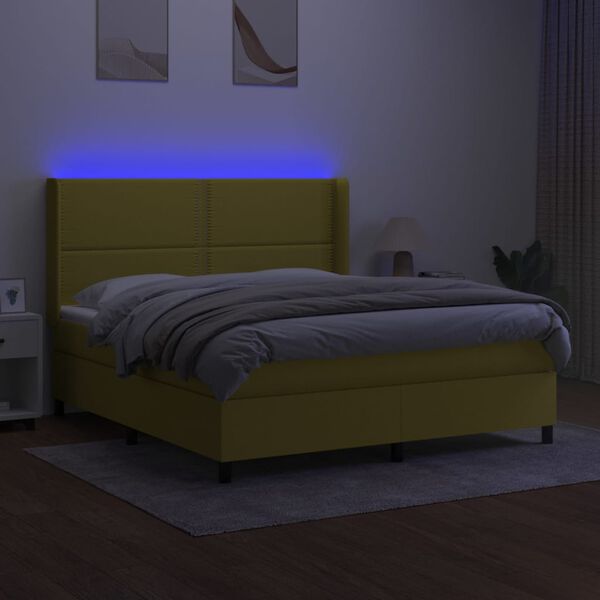 vidaXL Boxspringbett mit Matratze & LED Grün 180x200 cm Stoff