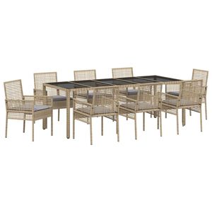 vidaXL Garten Essgruppe 9 pcs Beige Poly-Rattan