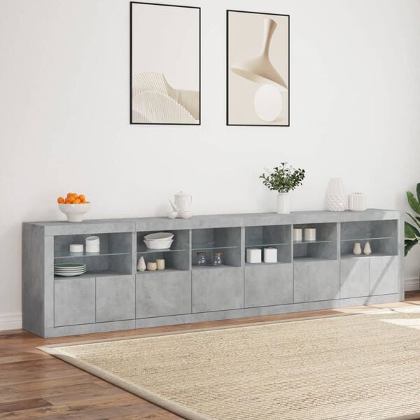 vidaXL Sideboard mit LED-Leuchten Betongrau 283x37x67 cm