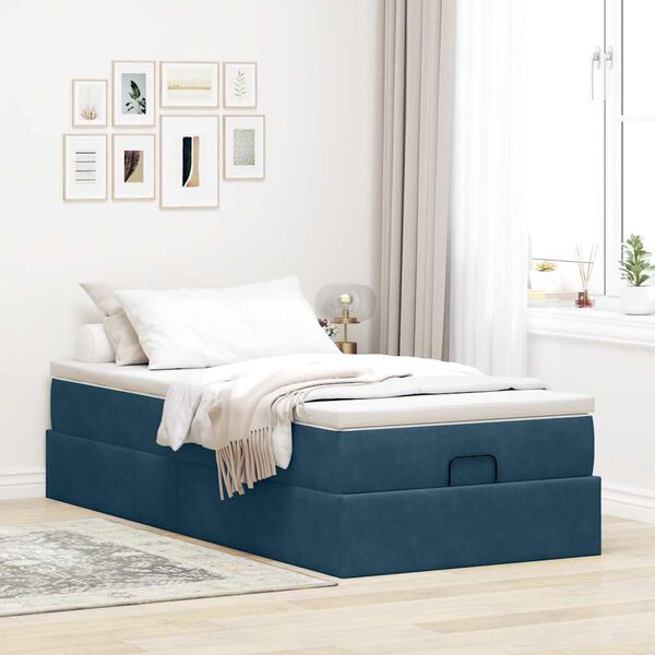 vidaXL Ottoman-Bett mit Matratze Dunkelblau 90x190 cm Samt