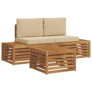 vidaXL Outdoor-Sofagarnitur mit Kissen Natur und Beige 59 x 59 x 37 cm