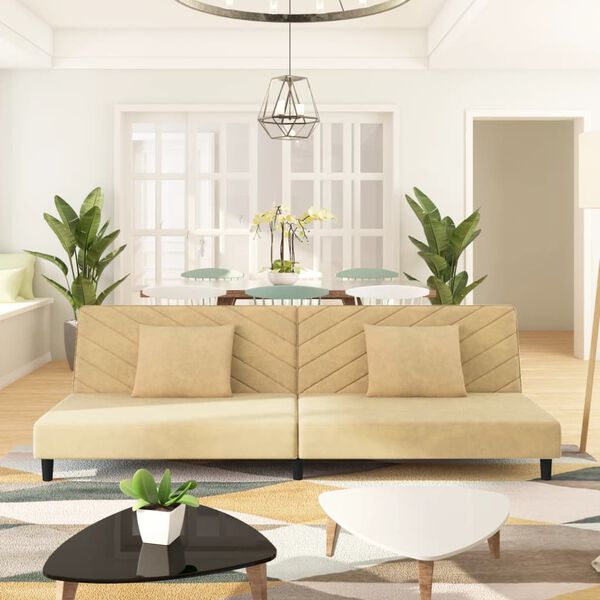 vidaXL Schlafsofa 2-Sitzer mit 2 Kissen Creme Samt