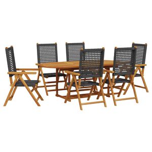 vidaXL 7-tlg. Garten-Essgruppe Poly Rattan und Massivholz Schwarz