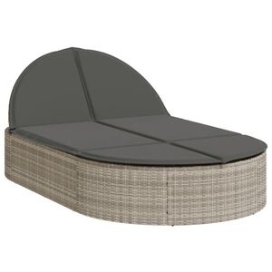 vidaXL Doppel-Sonnenliege mit Kissen Hellgrau Poly Rattan