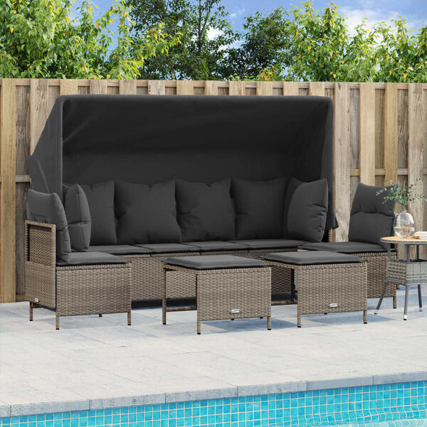 vidaXL 5-tlg. Garten-Sofagarnitur mit Kissen Hellgrau Poly Rattan