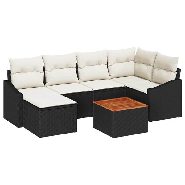 vidaXL Garten-Sofa-Set mit Kissen 7 pcs Schwarz Poly Rattan