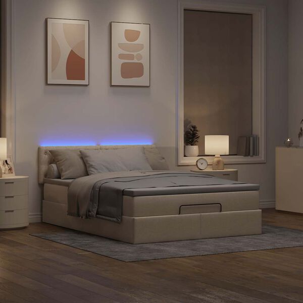 vidaXL Ottomane Bett mit Matratze & LEDs Creme 140x190 cm Stoff