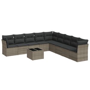 vidaXL 10-tlg. Garten-Sofagarnitur mit Kissen Grau Poly Rattan