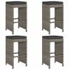 vidaXL Garten-Barhocker mit Kissen 4 Stk. Grau Poly Rattan