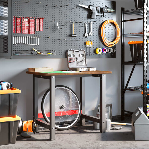 vidaXL Werkbank Dunkelbraun 100x60x81,5 cm Massivholz Eiche Rechteckig