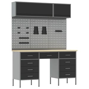 vidaXL Arbeitsschrankset mit Schubladen mit Speicher 8 stk. Schwarz
