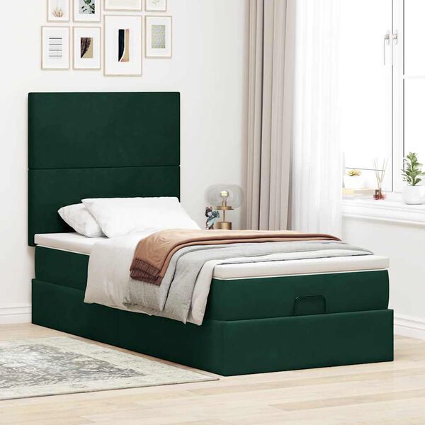 vidaXL Ottoman-Bett mit Matratzen Dunkelgr&uuml;n 80x200 cm Samt