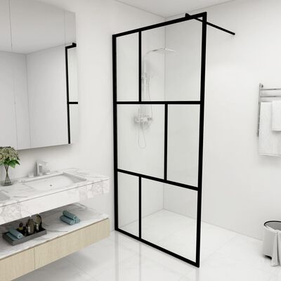 vidaXL Duschwand für Begehbare Duschen mit Hartglas Schwarz 100x195 cm