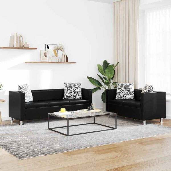 vidaXL Sofa-Set Kunstleder 3-Sitzer und 2-Sitzer Schwarz