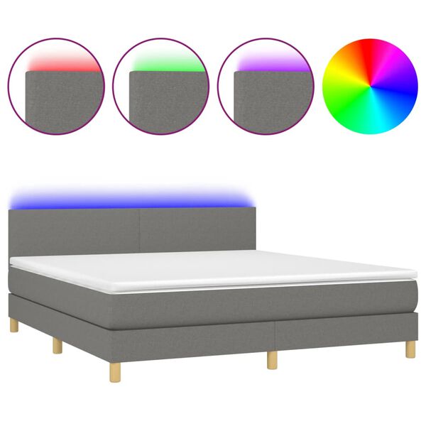 vidaXL Boxspringbett mit Matratze & LED Dunkelgrau 180x200 cm Stoff
