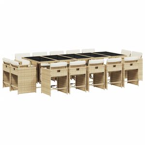 vidaXL 15-tlg. Garten-Essgruppe mit Kissen Beige Poly Rattan
