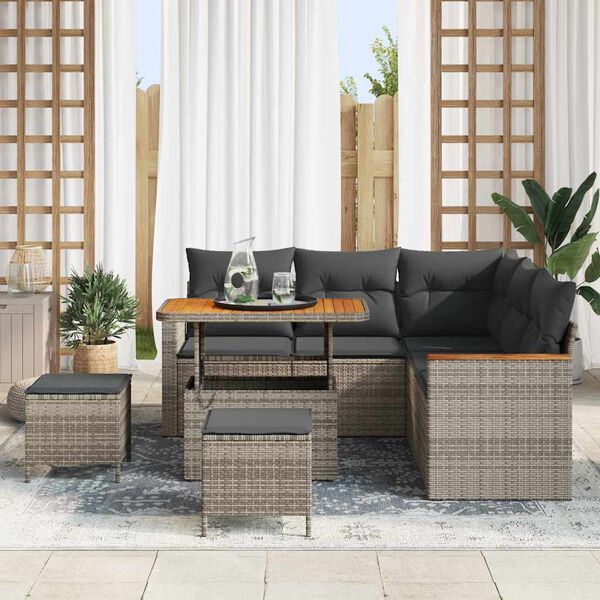 vidaXL Gartensofa-set mit Kissen 8 pcs Grau Poly Rattan