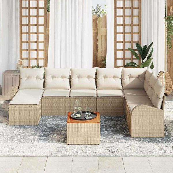 vidaXL Gartensofa-set mit Speicher 9 pcs Beige und Creme Poly-Rattan