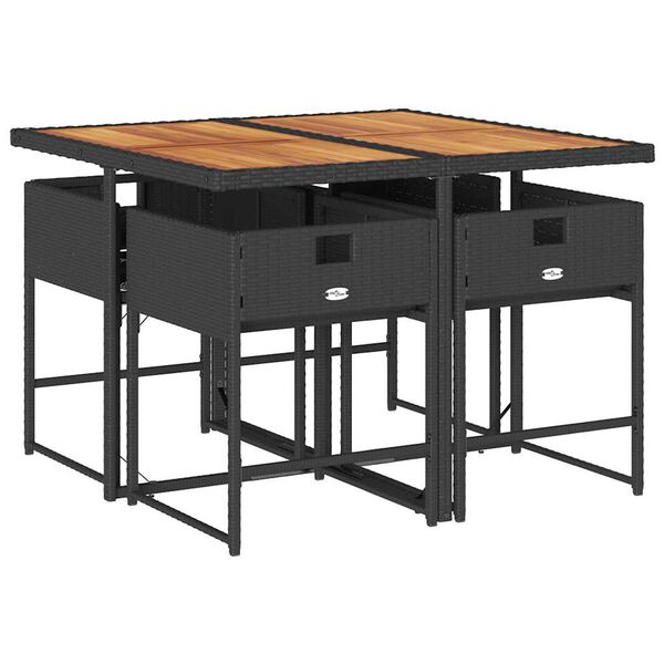 vidaXL 5-tlg. Garten-Essgruppe mit Kissen Schwarz Poly Rattan