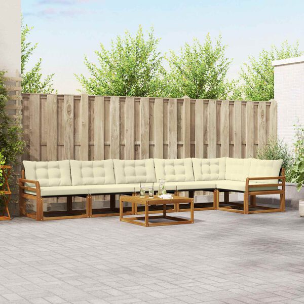 vidaXL Outdoor-Sofagarnitur mit Kissen 7 pcs Natur und Creme