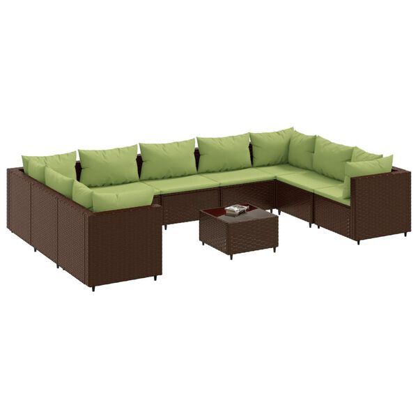 vidaXL 10-tlg. Garten-Lounge-Set mit Kissen Braun Poly Rattan
