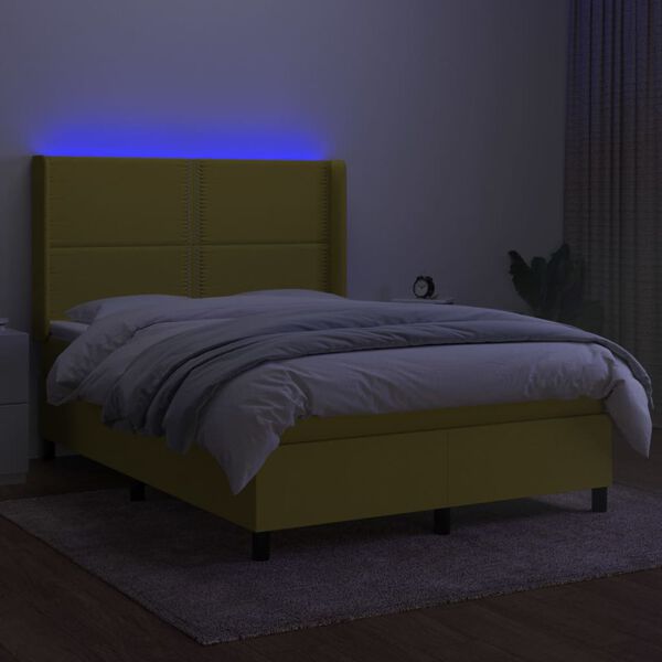 vidaXL Boxspringbett mit Matratze & LED Gr&uuml;n 140x200 cm Stoff