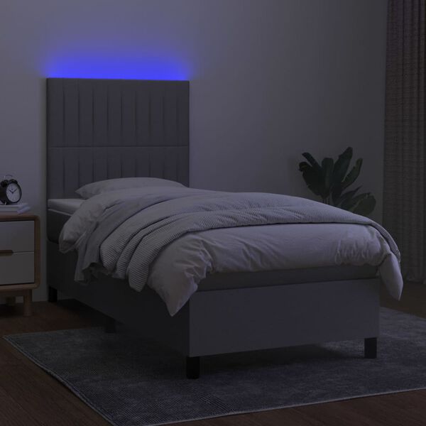 vidaXL Boxspringbett mit Matratze & LED Hellgrau 100x200 cm Stoff