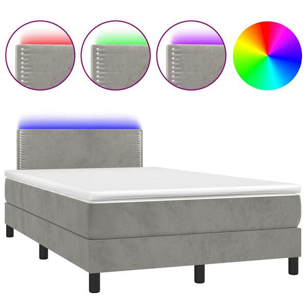 vidaXL Boxspringbett mit Matratze & LED Hellgrau 120x190 cm Samt