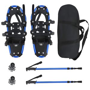 vidaXL 3 in 1 Schneeschuhe mit Wanderst&ouml;cken Blau und Schwarz 21 Zoll