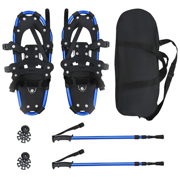 vidaXL 3 in 1 Schneeschuhe mit Wanderst&ouml;cken Blau und Schwarz 21 Zoll