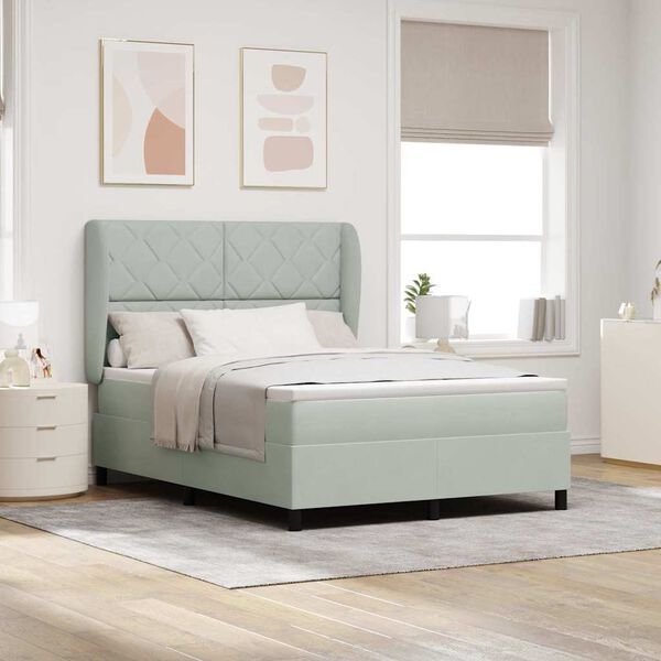 vidaXL Boxspringbett mit Matratze Hellgrau 190 x 140 cm Polyester