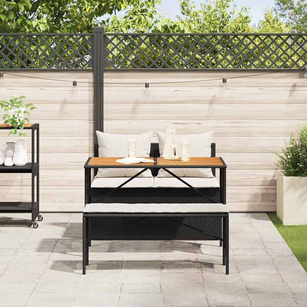 vidaXL 3-tlg. Garten-Essgruppe mit Kissen Schwarz Poly Rattan