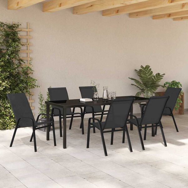 vidaXL Garten Essgruppe 7 pcs Schwarz Pulverbeschichteter Stahl