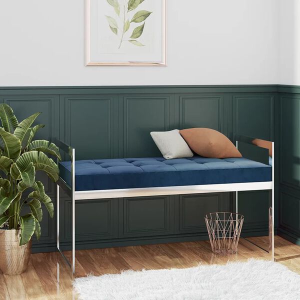 vidaXL Bank 97 cm Blau Samt und Edelstahl